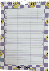 SKOLEFAMILIEKALENDER 2026/27 A4 SMILEY M/TERN I PASTELFARVER
