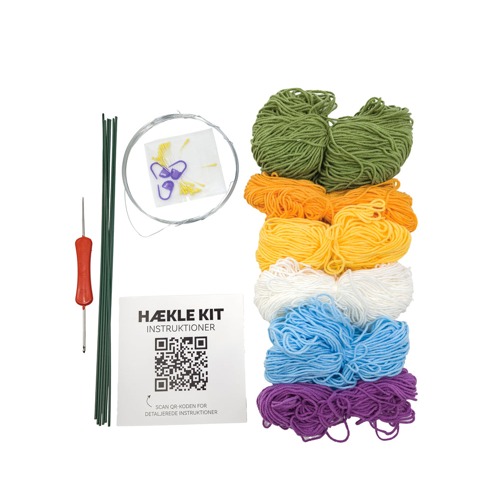Hækle kit klare farver 6 stk. i hvid, orange, gul,lilla, blå