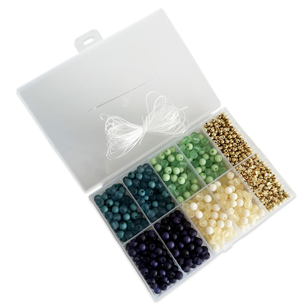 Perler æske matte grøn/blå/guld/offwhite tone i tone mix