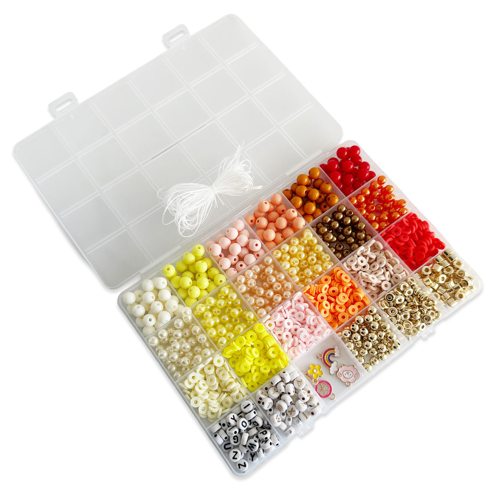 Perler æske trendy orange/gul/pink/guld/bogstav mix nål/tråd