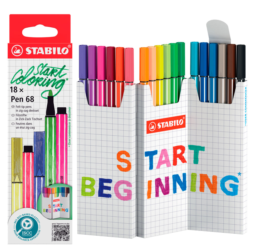 Fiberpen Stabilo Tusch Pen 68 18 Ass Farver Zig-Zag Æske