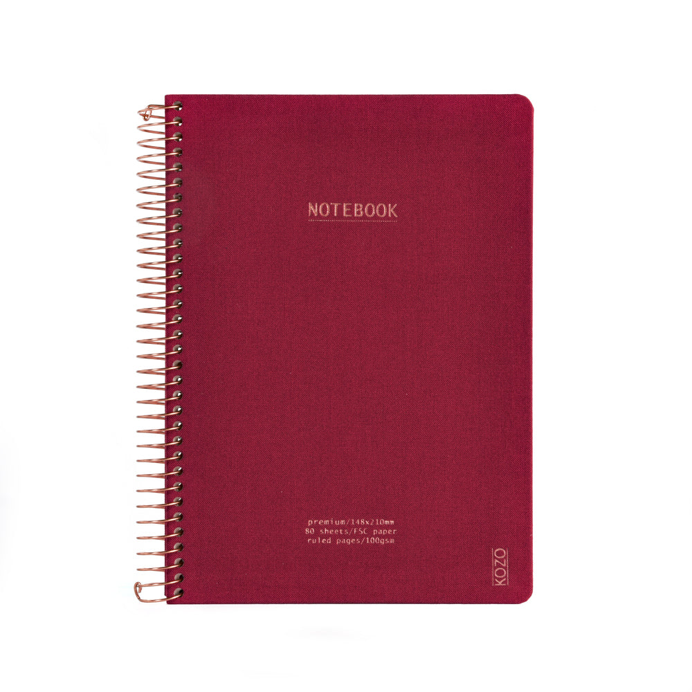 Notesbog KOZO A5 Berry red linjeret