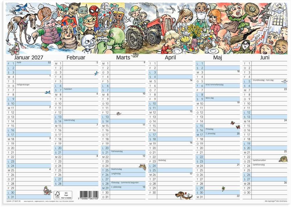 Vægkalender 2027 Otto Dickmeiss A3 m/illu Mayland 42 x 30 cm