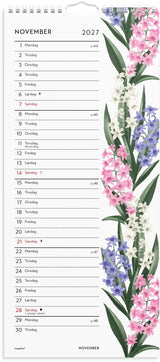 Vægkalender 2027 blomster karton vægophæng Mayland 19x43 cm