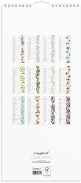 Vægkalender 2027 blomster karton vægophæng Mayland 19x43 cm