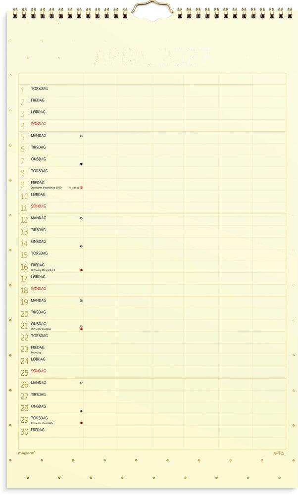 Vægkalender 2027 color 6 personer Mayland 25 x 42 cm