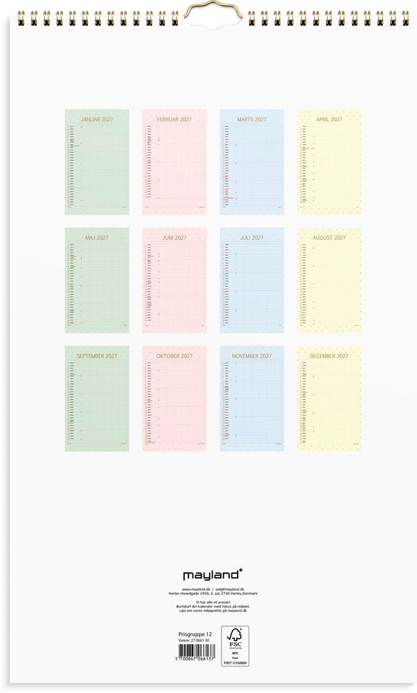 Vægkalender 2027 color 6 personer Mayland 25 x 42 cm