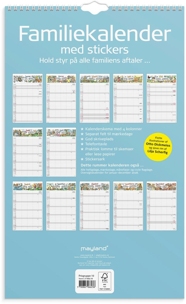 Familiekalender 2027 Otto Dickmeiss A3 m/illu 4 kol Mayland