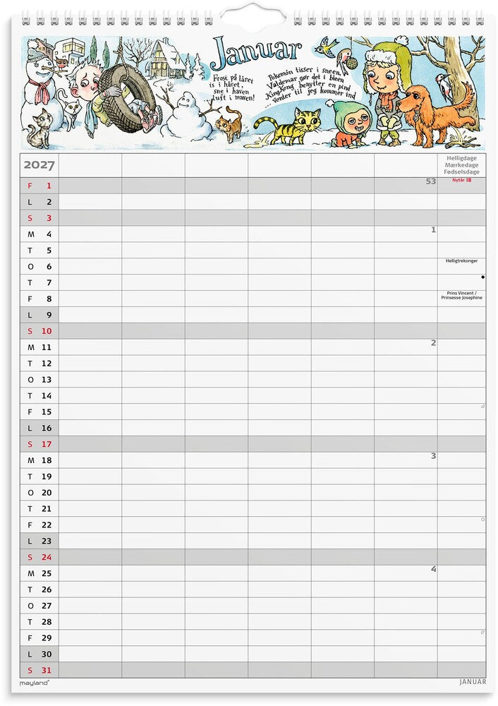 Familiekalender 2027 Otto Dickmeiss A3 m/illu 6 kol Mayland