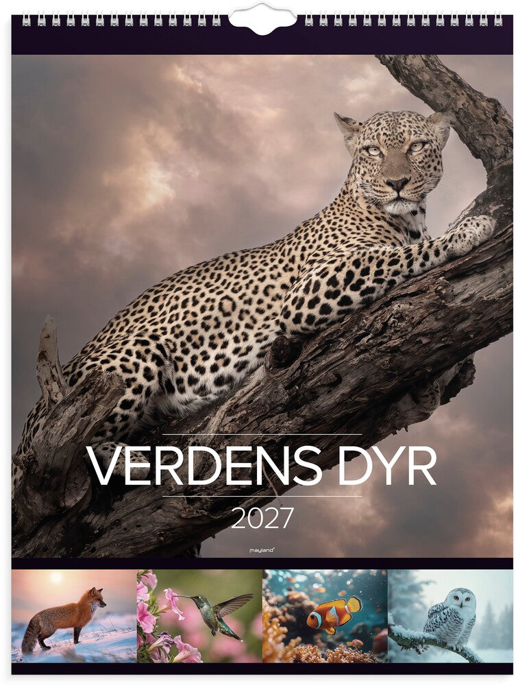 Vægkalender 2027 verdens dyr Mayland højformat 39 x 29,5 cm