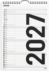 Familiekalender 2027 sort/hvid A4 2 kol Mayland 21 x 29,7 cm