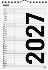 Familiekalender 2027 sort/hvid 3 kol Mayland 24 x 34 cm