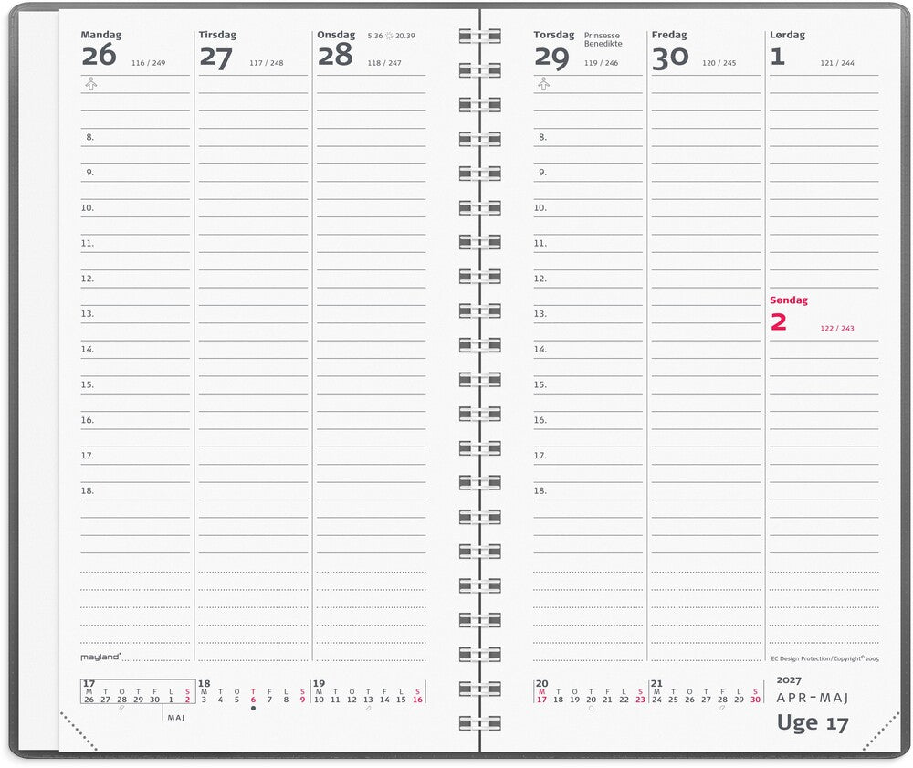 Week planner 2027 uge vinyl mørk grå Mayland 9,5 x 16,8 cm