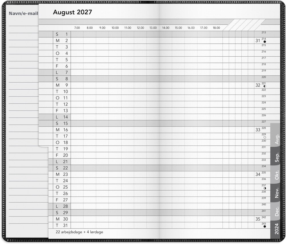 Kalender basic 2027 måned pp sort Mayland 8,8 x 16,6 cm
