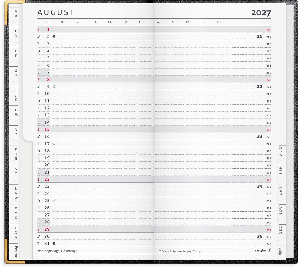 Index planner 2027 måned skind sort Mayland 9 x 17 cm