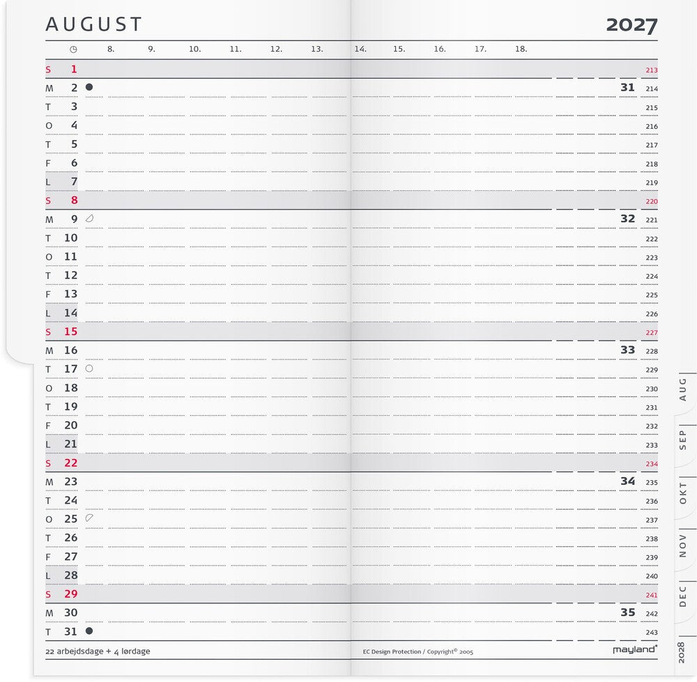 Index planner 2027 måned refill Mayland 9 x 17 cm