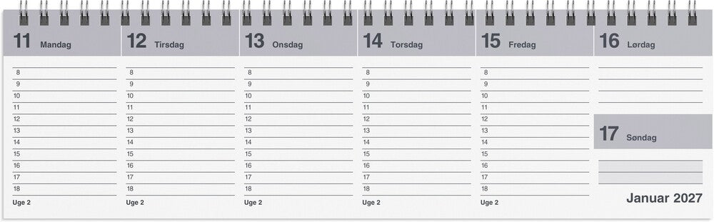 Bordkalender 2027 dag/uge pp grå Mayland 30,5 x 9 cm