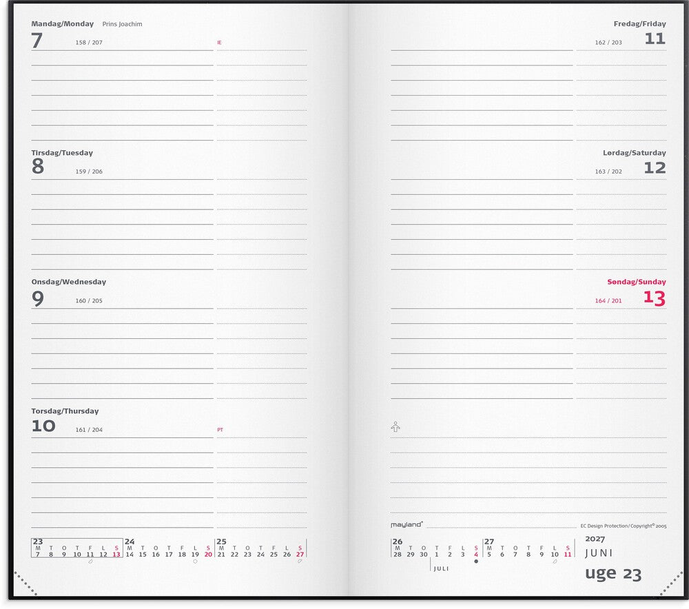 City week planner 2027 vinyl sort Mayland tvær 9,5 x 16,8 cm