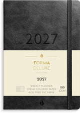 Ugekalender 2027 forma A6 sort kunstskind Mayland tværformat