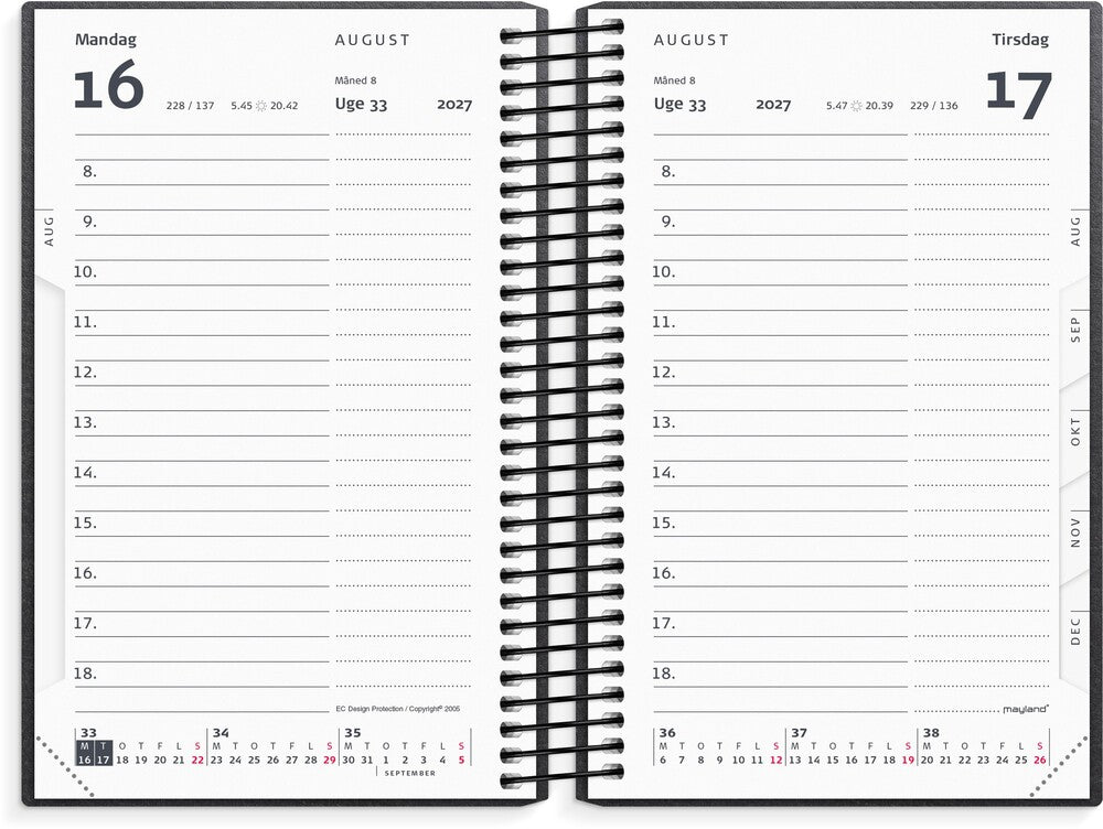 Spiralkalender mini 2027 dag matsort Mayland 8 x 12,6 cm