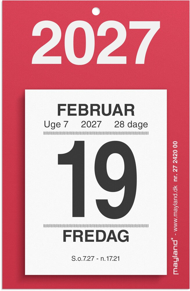 Afrivningskalender lille 2027 m/bagsidetekst Mayland 5x6 cm