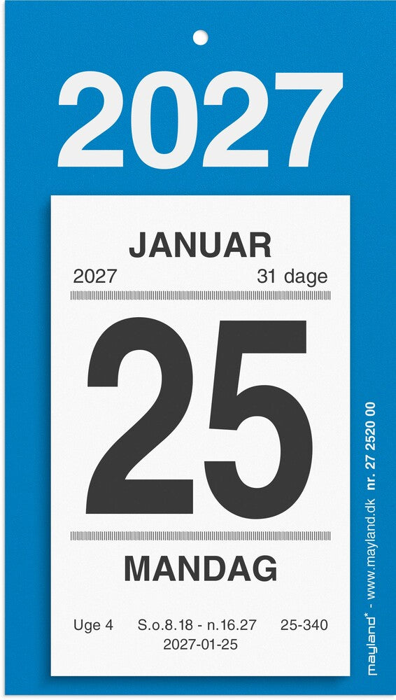 Afrivningskalender 2027 m/bagsidetekst Mayland 6,1 x 9,8 cm