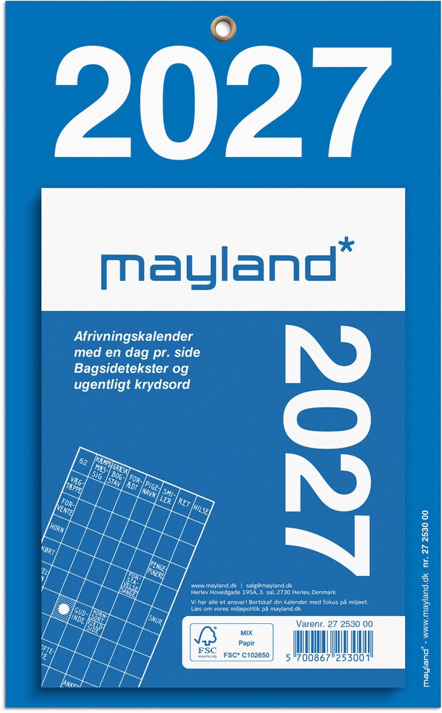 Afrivningskalender kontor 2027 m/bagsidetekst Mayland