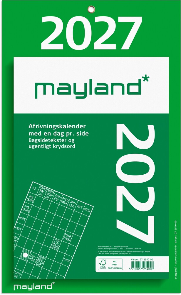 Afrivningskalender kæmpe 2027 m/bagsidetekst Mayland 17x24cm