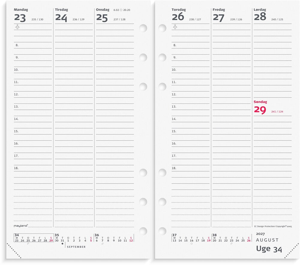 Kalender system pp 2027 uge refill Mayland højfor 9,5x17cm