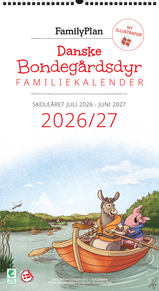 Familyplan skoleåret 26/27 Bondegårdsdyr m/5 kolonner
