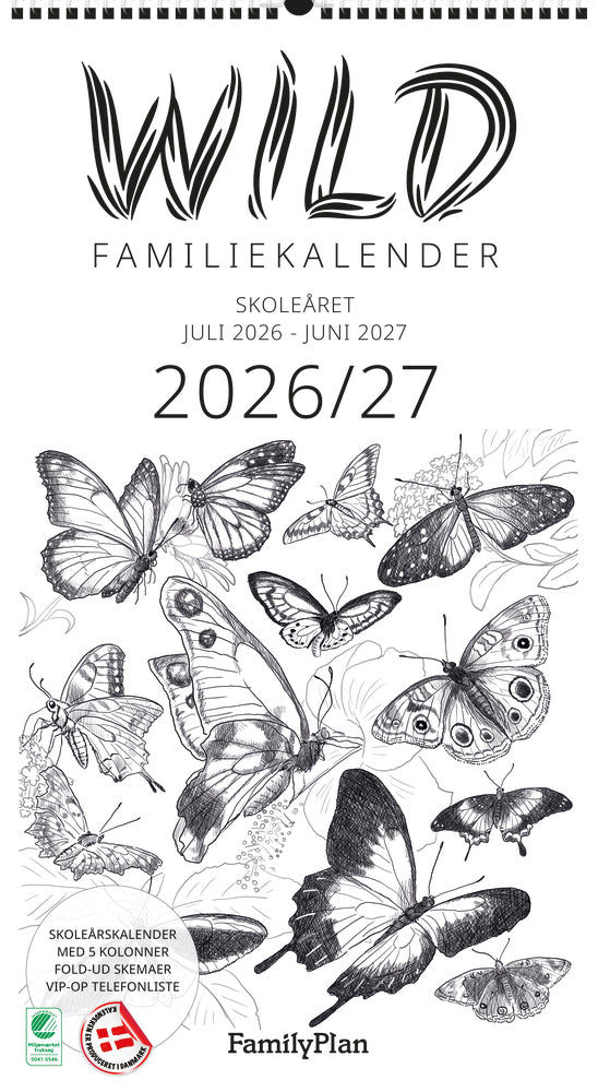 Familyplan skoleåret 26/27 Wild sort/hvid m/5 kolonner