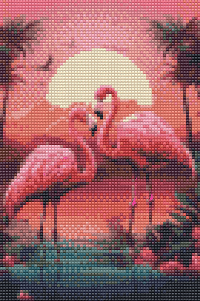 D1 Diamond art flamingoer m/solnedgang 20 x 30 cm