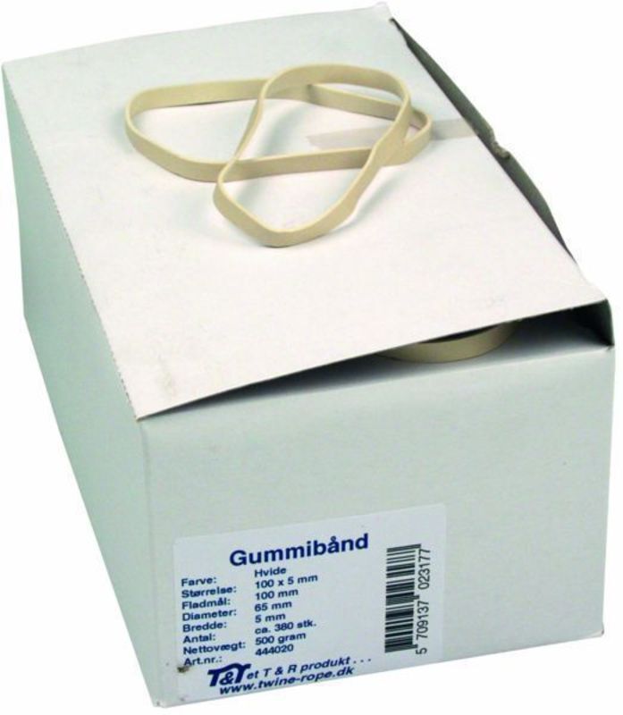 Gummibånd hvid 100x5mm 500gr.
